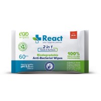 React 2 In 1 Anti-Bacterial 60 Wipe
